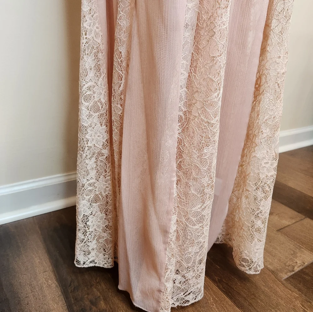 Alice + Olivia Strapless Nude Blush Maxi Gown with Lace Inserts Size 4 - Picture 5 of 13